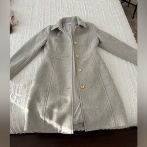 J. Crew Light Gray Trench Coat with Gold Buttons